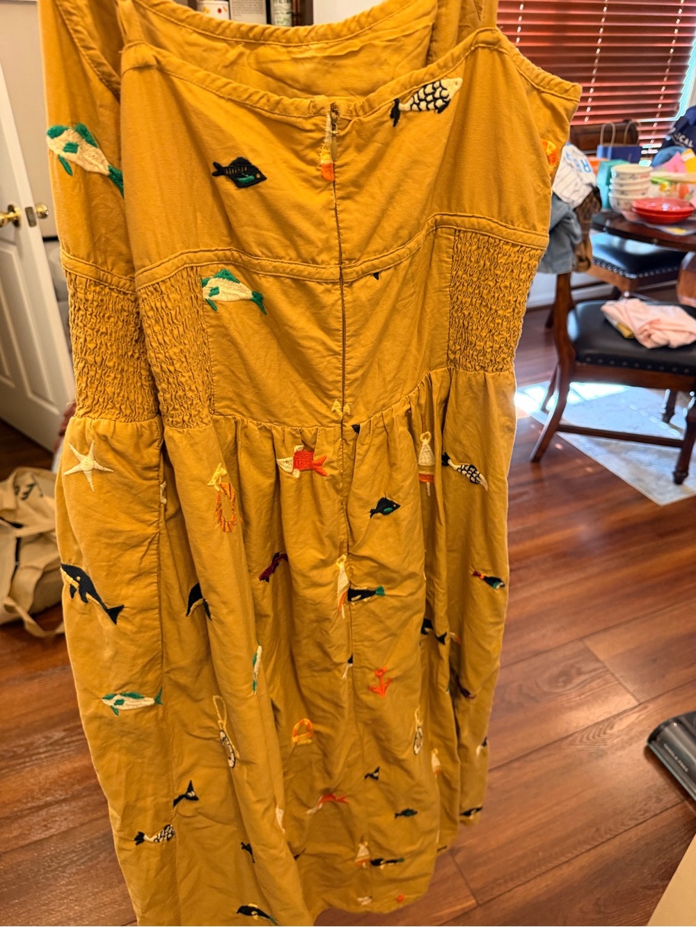 Maeve Mustard Yellow fish nautical Embroidered Maxi Dress - Picture 5 of 6